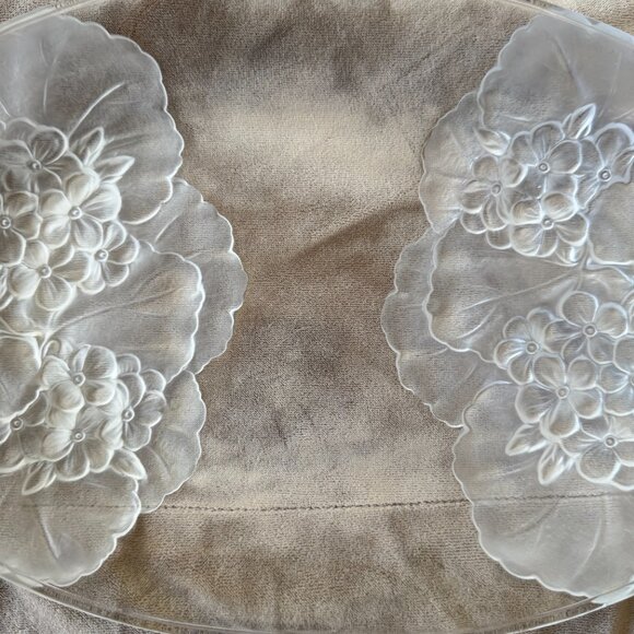 GUC Vintage Mikasa Hoya Crystal‎ Floral Motif Oval Serving Tray 13" x 8" - Picture 3 of 16